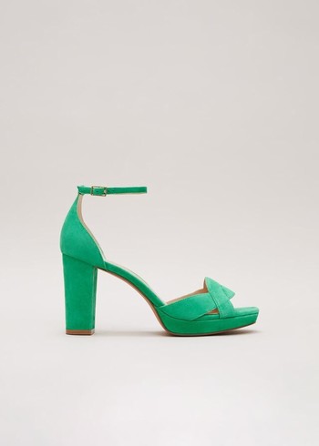 Phase Eight Suede Crossover Platform Heels Green Australia | UG2641859